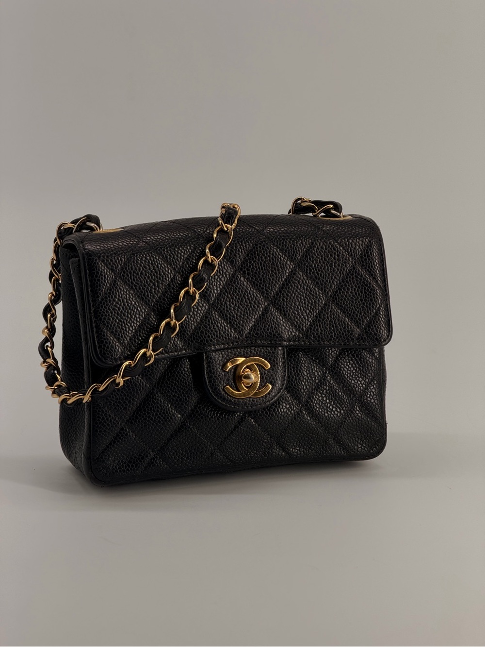 Chanel Black Caviar Quilted Classic Square Mini Flap Bag